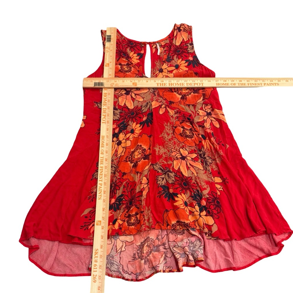 Free People Medium Red Floral Sleeveless Tunic Top Boho Swing - Picture 6 of 6